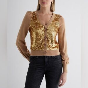 🌸NEW EXPRESS SEQUIN BOTTON FRONT CARDIGAN WOMEN’S Size XS With Tags.